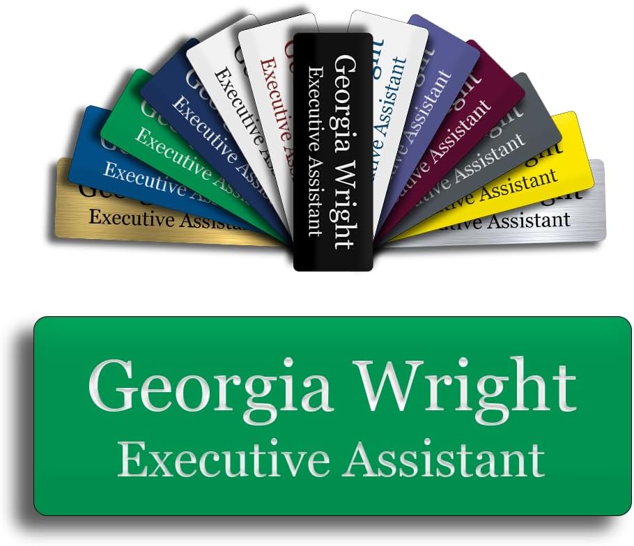 Custom Engraved Name Tag 1" x 3" Personalized Badge Magnetic or Pin Backing Made in The USA by Gem Awards (Green)