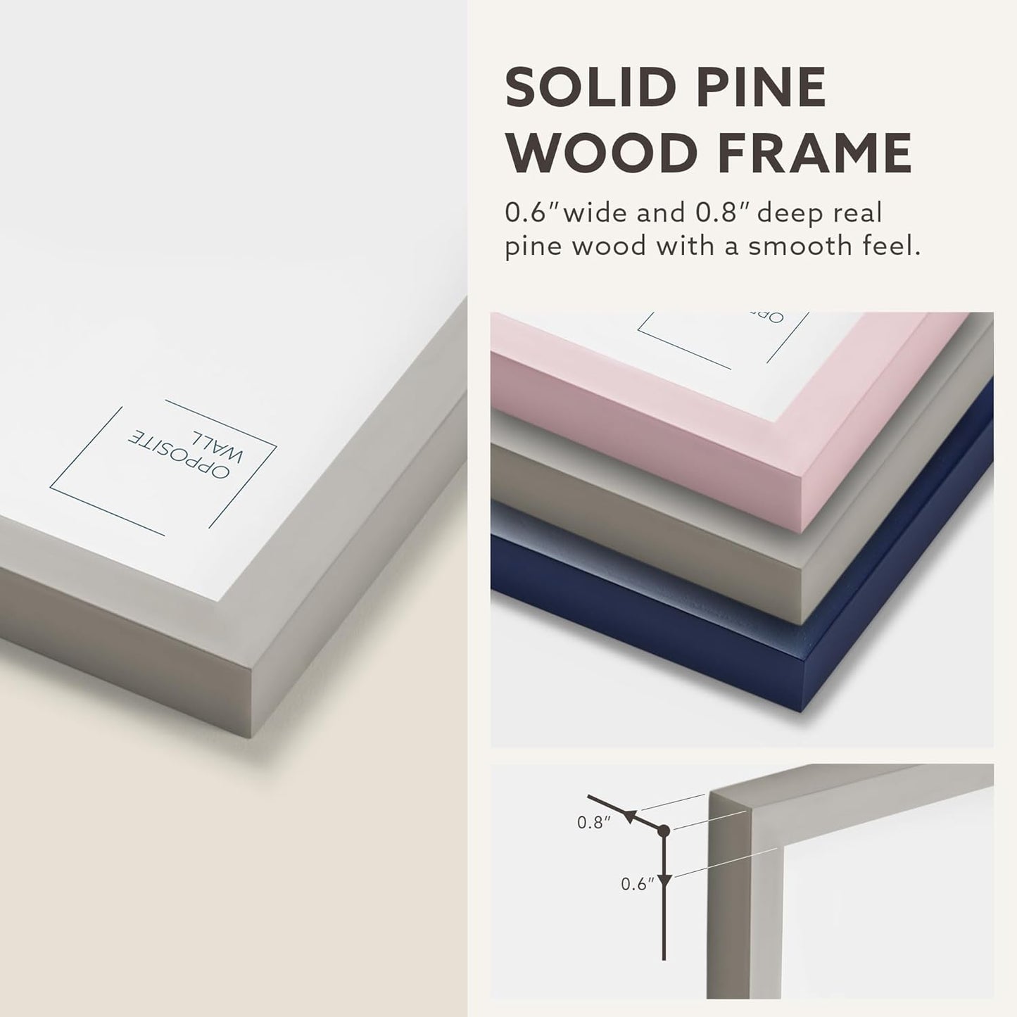 Opposite Wall - 8x10 in - Real Wood Grey Picture Frame - Lightweight, Versatile & Shatterproof - Wall Hanging & Tabletop Photo Frame - Office, Gallery & Home Decor