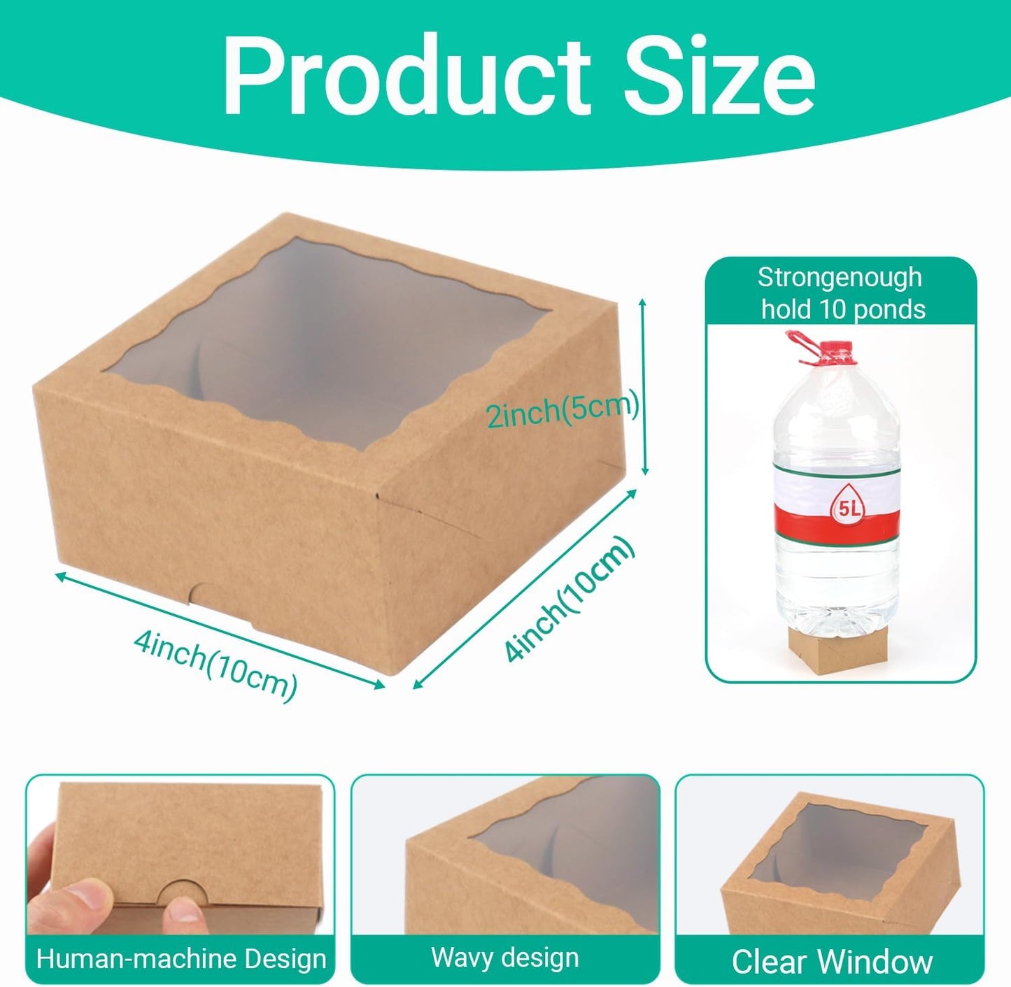 100-Pack 4x4x2 InchesBrown Bakery Boxes - Treat/Cookie/Truffle Boxes for Mini Cakes, Pies & Cinnamon Rolls - Wedding Party Favor Packaging