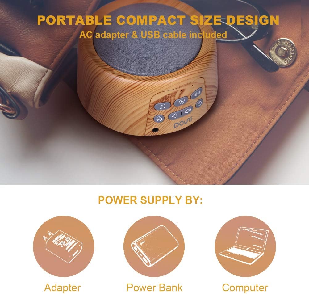 Douni Sleep Sound Machine - White Noise Machine with 24 Non-Looping Soothing Sounds for Sleeping & Relaxation, Timer Settings,Sleep Therapy for Families, Home,Office,Travel.Wood Grain.