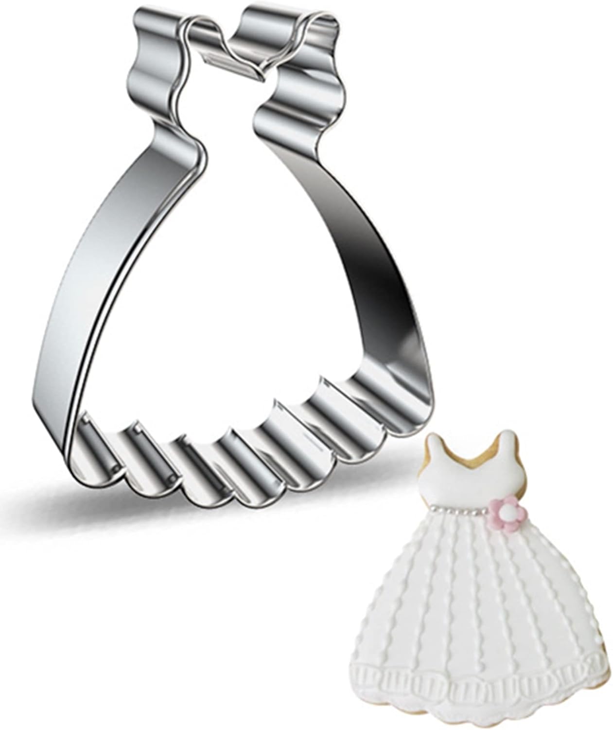 Large Size Dress Shaped Cookie Cutter, Stainless Steel Suspenders Princess Dress Wedding Dress Cookie Cutter, 4.4 Inches