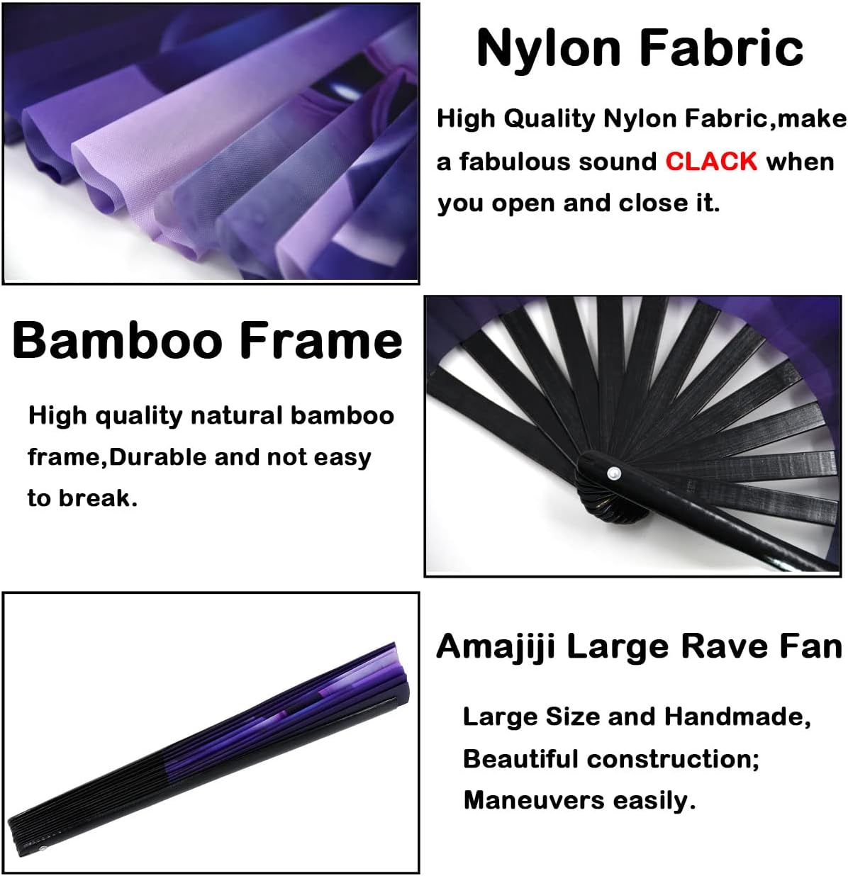 Amajiji Large Folding Hand Rave Fan Popping Fan for Line Dancing Clacking Fans for Boots On The Ground Dance,Party,Decoration,Festival (Three aliens)