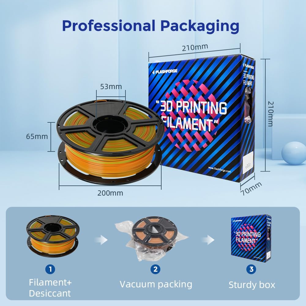 FLASHFORGE 3D Printer Filament Gradient Color Change PLA Filament 1.75mm, 1KG Spool (2.2lbs), Dimensional Accuracy +/- 0.02mm, Better Tenacity & No Knotting 3D Printing Filament (Green & Orange)