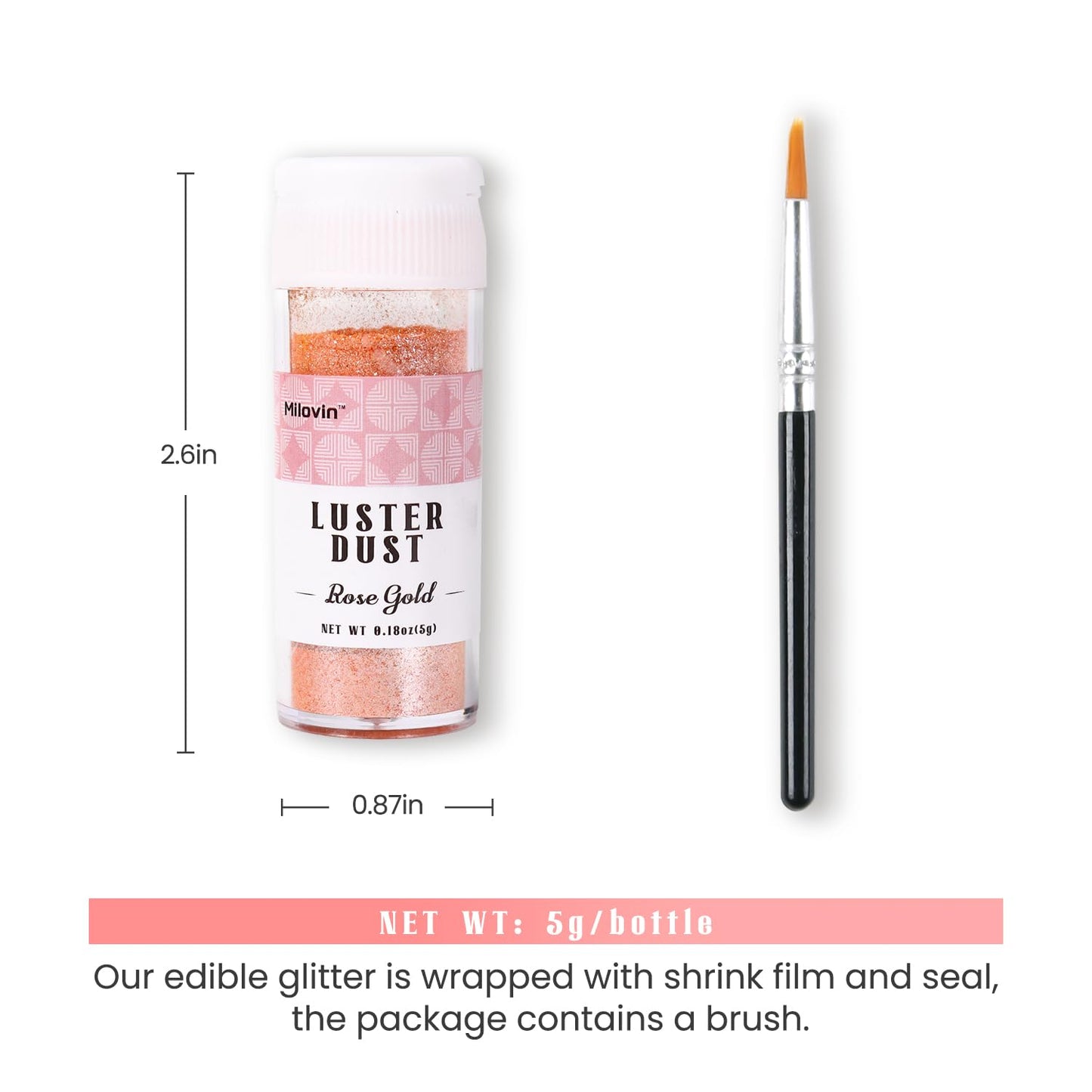 Rose Gold Edible Glitter for Cocktails, 5g Food Grade Glitter, Rose Gold Luster Dust Edible for Drinks, Cake Decorating, Cookies, Cupcakes, Macaron, Chocolate(0.18oz)