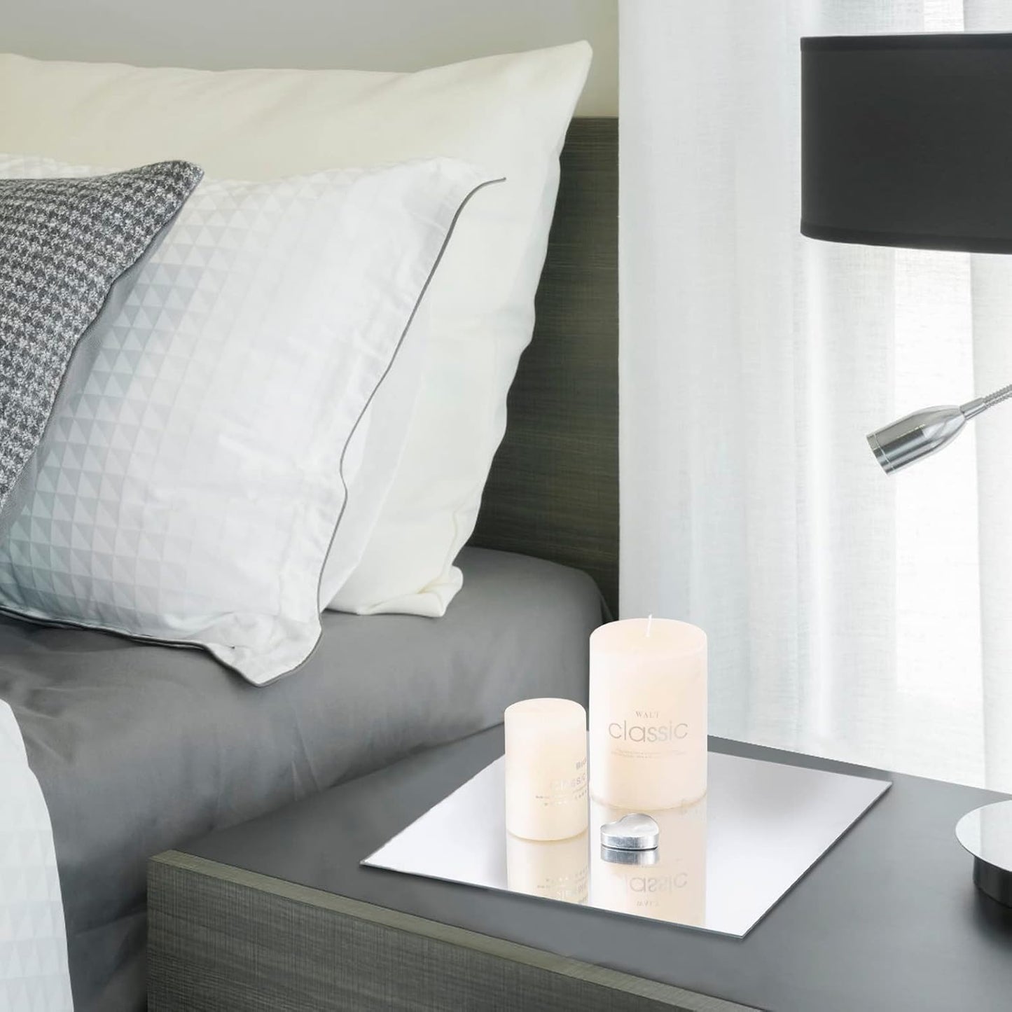 JAMBALAY 12" Glass Mirror Centerpieces for Table, Set of 12 Mirror Centerpieces, Square Glass Mirror Tiles, Candle Plates, Tray, for Wedding and Parties