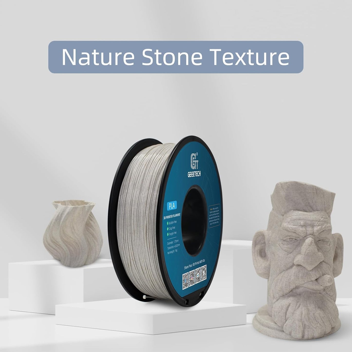 Geeetech Marble PLA Filament, 1.75mm 3D Printer Filament 1kg(2.2lbs), Dimensional Accuracy +/- 0.02 mm, Marble White-Brown Stone Color, Fit Most FDM Printer