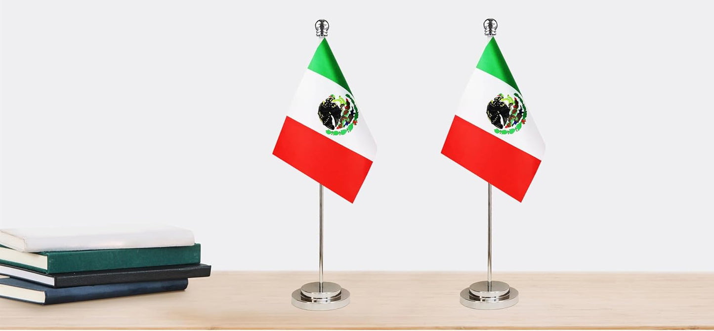 Mexico Mexican Deluxe Desk Flag Set Small Mini Miniature Mexico Mexican Table Desktop Flags,Festival Events Celebration,Office Decoration-2 Pack