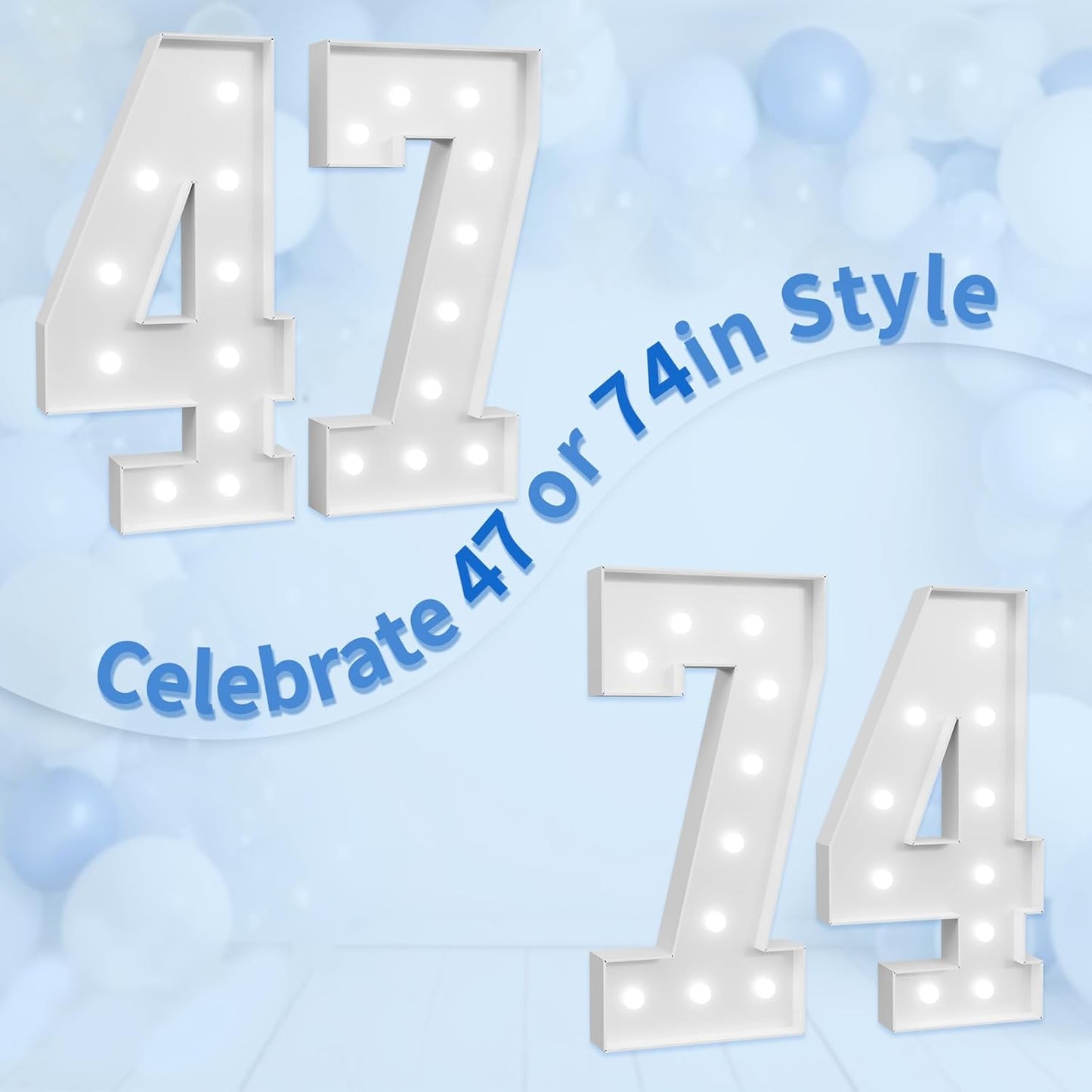 imprsv Marquee Numbers Large 47th-Birthday Decorations: 4ft Light Up Number Party Decor 47 Year Old 74th Birthday Decoration Backdrop 74 Anniversary Cardboard Big Mosaic Balloon Frame Number 47