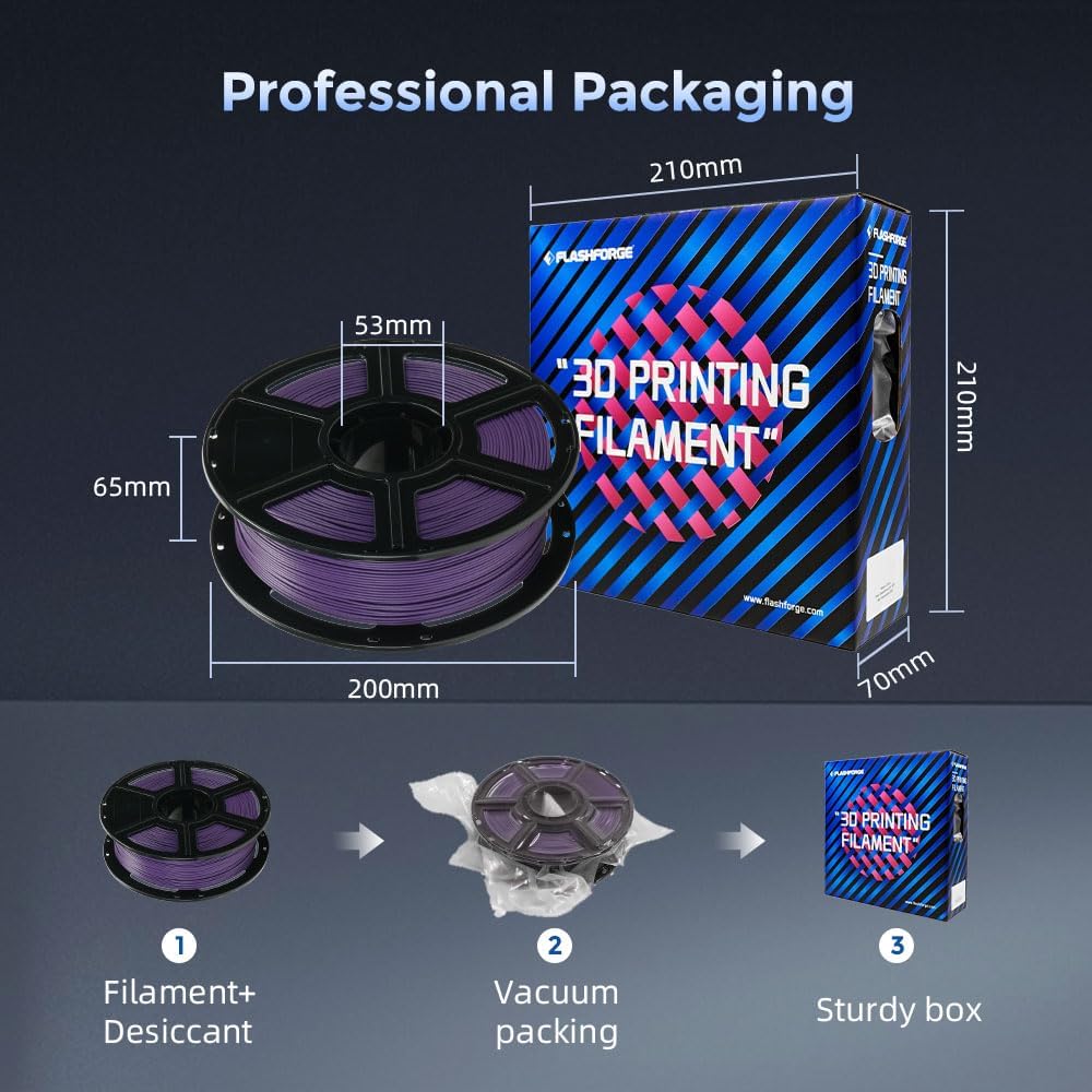 FLASHFORGE Carbon Fiber PETG Filament 1.75mm, Carbon Fiber PETG 3D Printer Filament, 1KG Spool Dimensional Accuracy +/- 0.02mm, Lightweight & Heat-Resistant & Moisture Free (Iris Purple)
