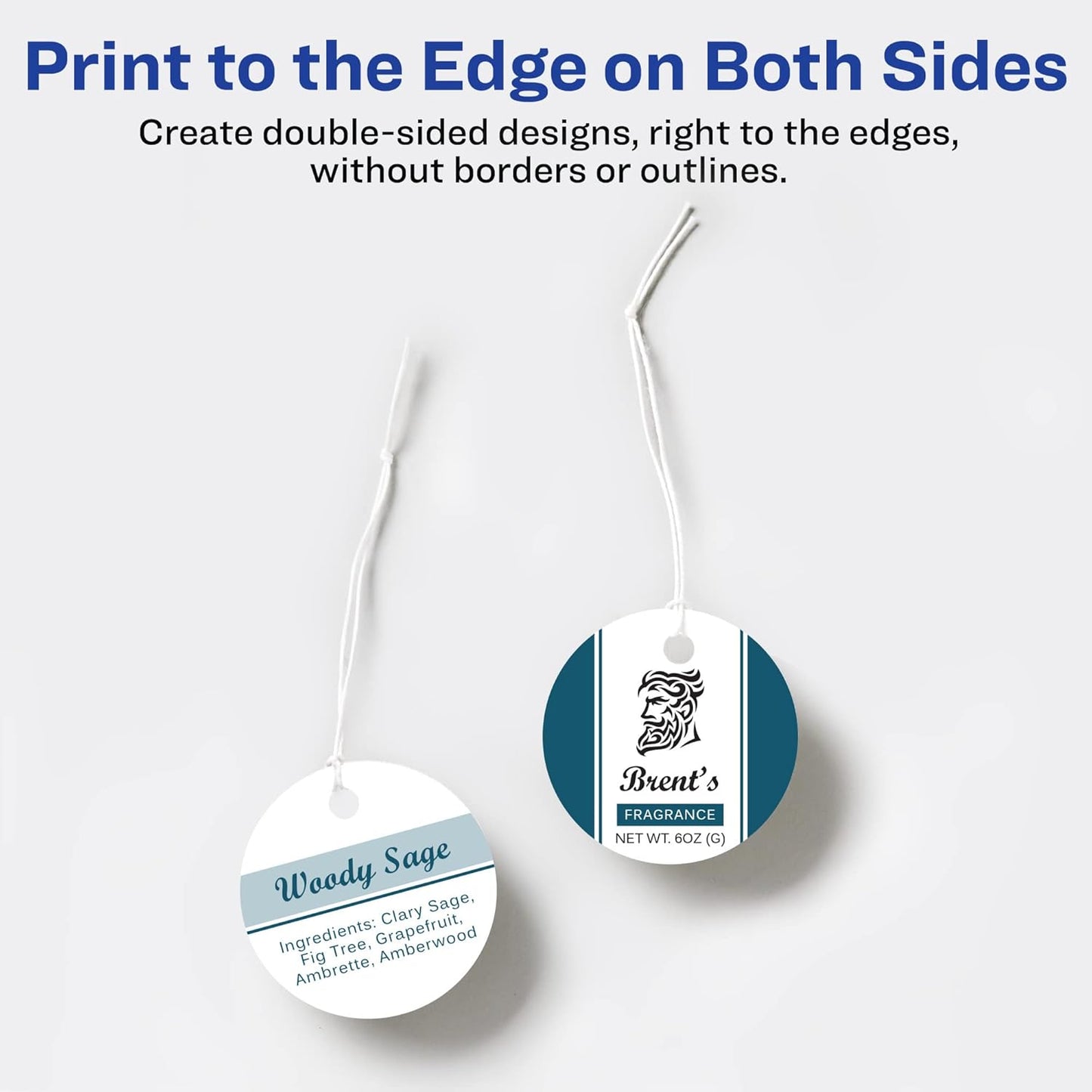 Avery Round Tags, Sure Feed Technology, 2" Diameter, Matte White, Strings Included, 120 Total, Print-to-The-Edge, Laser/Inkjet Printable (80512)