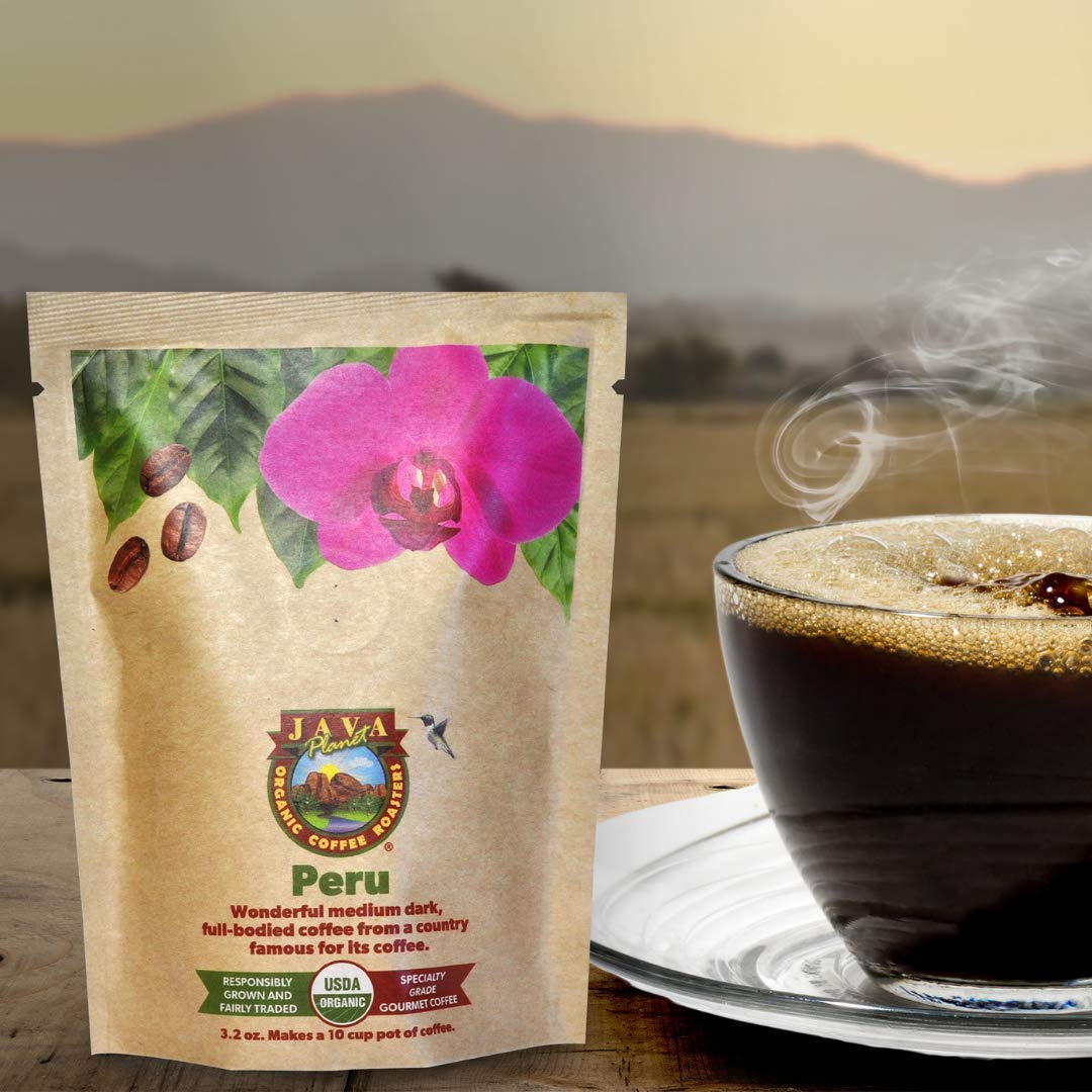 Sampler Variety Pack, Low Acid Organic Coffee Beans in Linen Gift Bag: Whole Bean, Mold-Free & Stomach Friendly, by Java Planet - Arabica Gourmet Coffee, 1.32 LBs of coffee packaged in six 3.2 oz bags