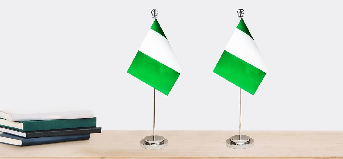 Nigeria Nigerian Deluxe Desk Flag Set Small Mini Miniature Nigeria Nigerian Table Desktop Flags,Festival Events Celebration,Office Decoration-2 Pack