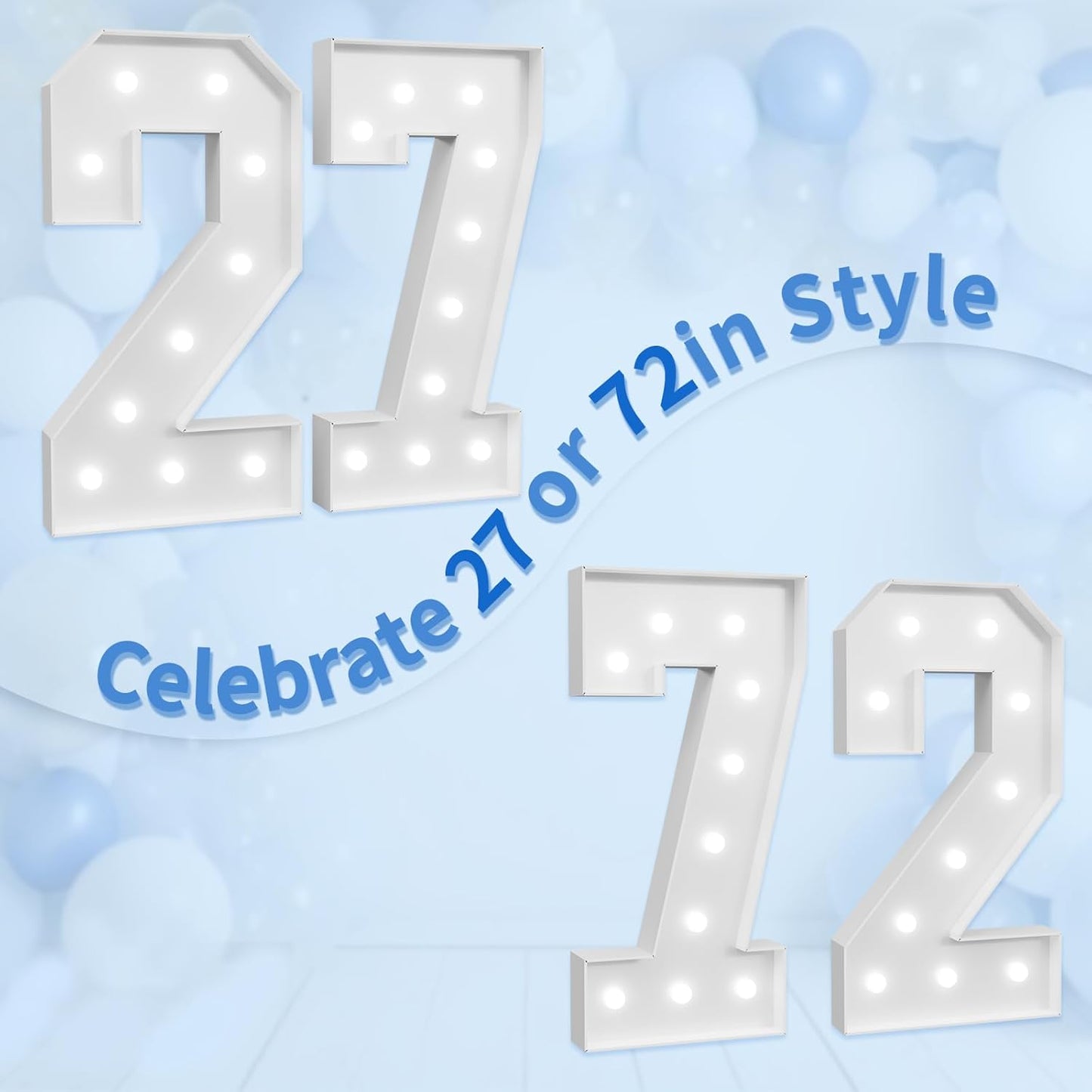 Marquee Numbers Large 27th-Birthday Decorations: 4ft Light Up Number Party Decor 72 Year Old Women And Men Birthday Decoration Backdrop 72 Anniversary Cardbo ard Big Mosaic Balloon Frame Number 27