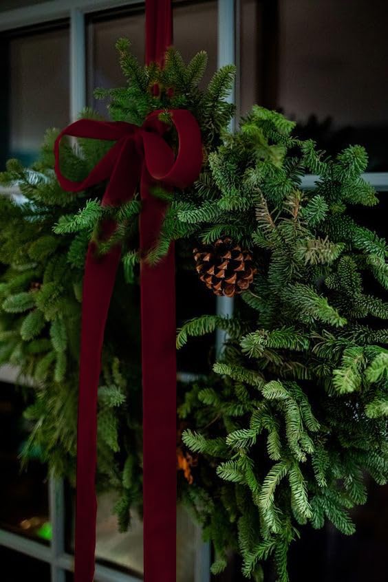 Burgundy Velvet Ribbon 1.5'' 25 Yards for Christmas Tree, Gift Wrapping, Flower Bouquet, Wreath Decorations, Bow Making