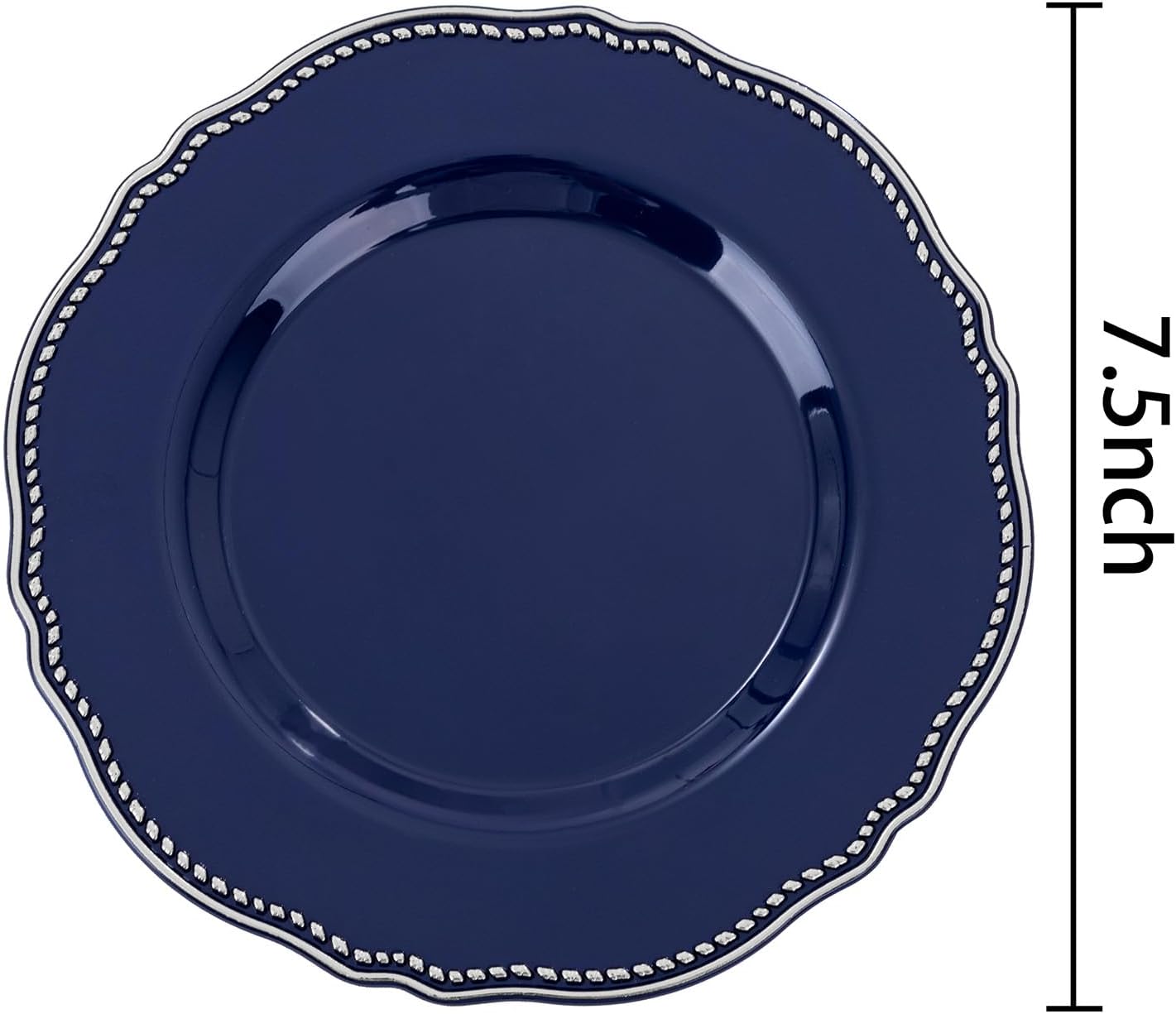 Hioasis 60pcs Blue Plastic Plates - Blue and Silver Disposable Dinnerware with Gold Rim, Heavy-duty, 7.5 inch, Dessert Plates for Party & Wedding