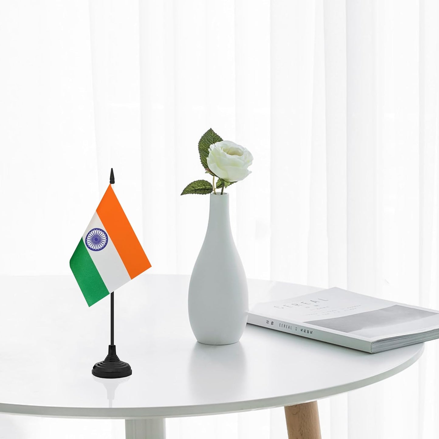 12 Pack India Desk Flag Set, Indian Table Office Flag, Small Miniature Desktop Flag With Black Pole and Black Base, Classroom, Offices Meeting Desk Decoration (India)