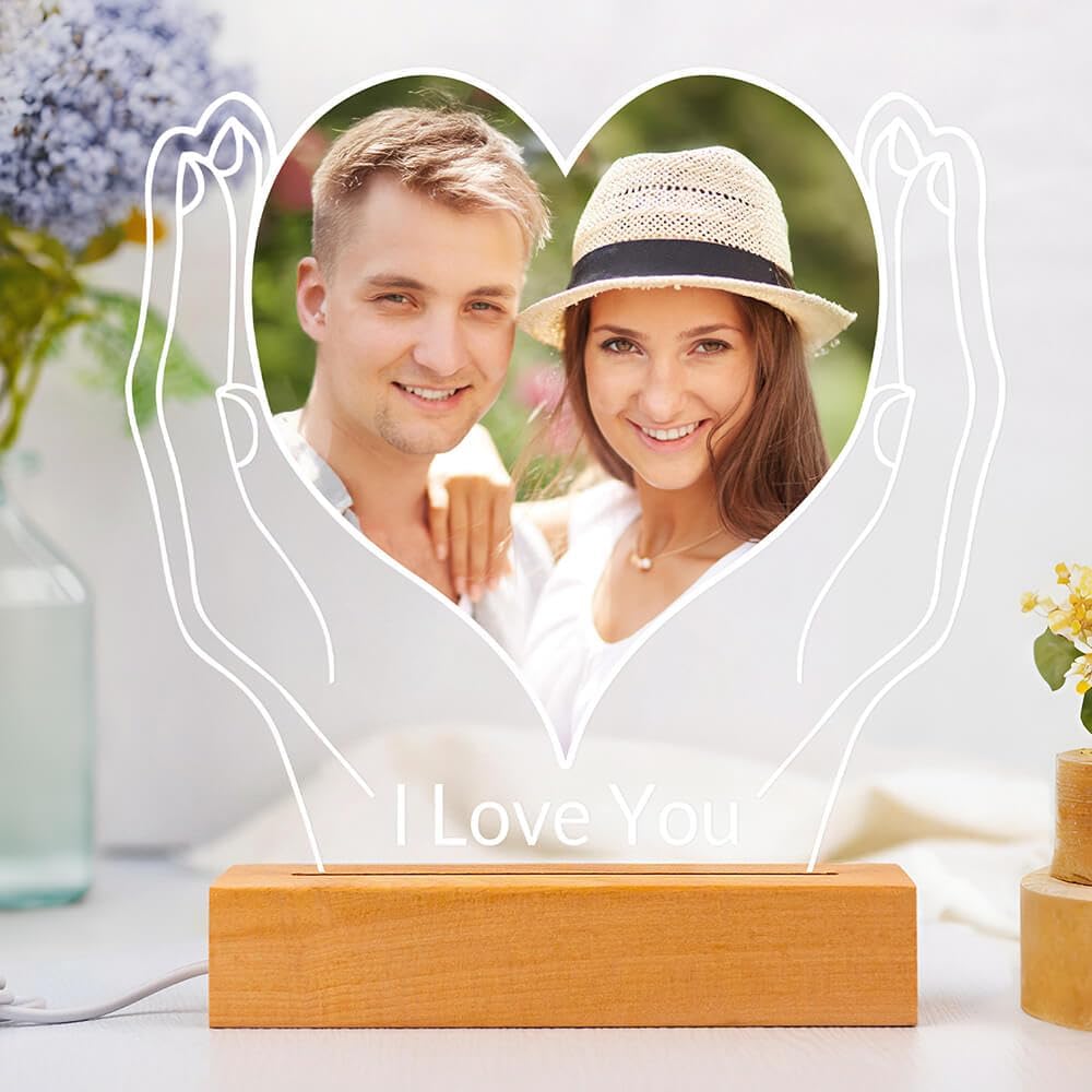 Custom Picture Frames with Photo, Personalized Photo Frames with Night Light, Customized Picture Photo Frame, Personalized Anniversary Couple Gifts for Women Men Her Him