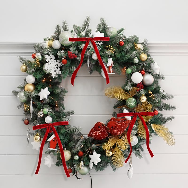 Red Christmas Velvet Ribbon for Tree, Gift Wrapping, Flower Bouquet, Wreath Decorations, Bow Making 3/8'', 25 Yards