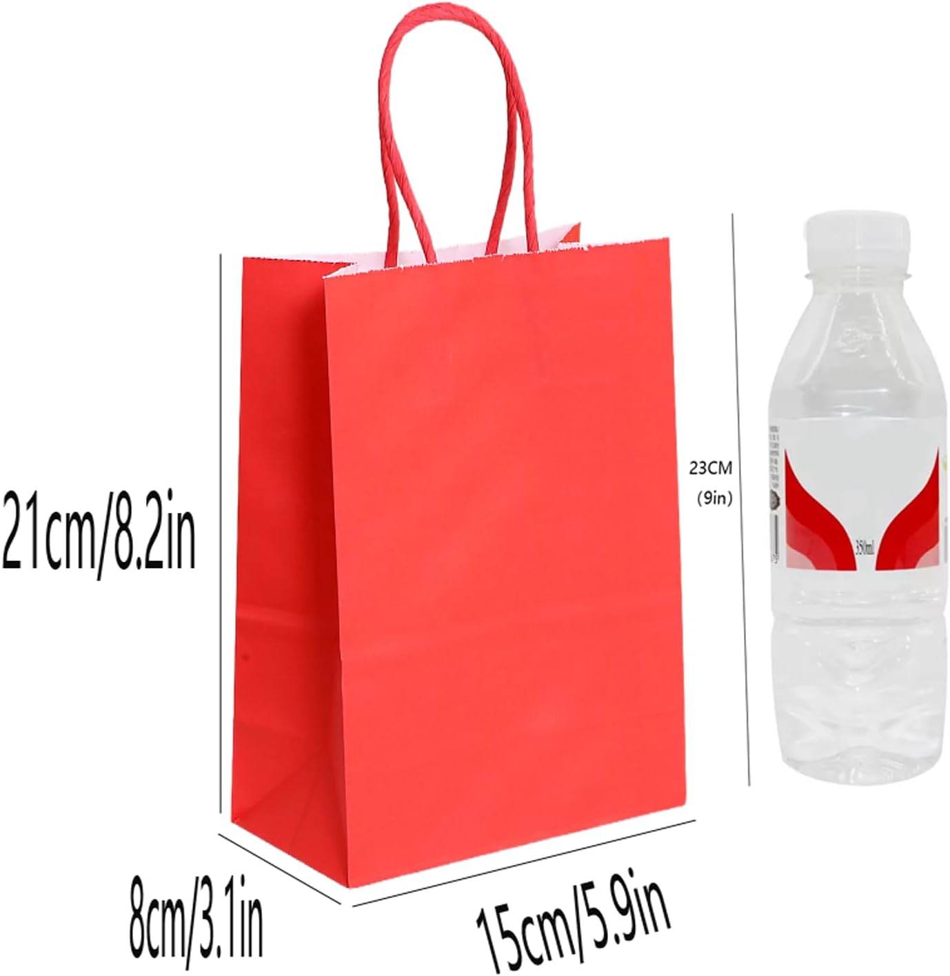 Piqiya Small Plain Kraft Paper Gift Bags with Handles - Red, 24pcs for Birthday, Wedding, Grocery, Retail, Business, Goody, Craft Bags