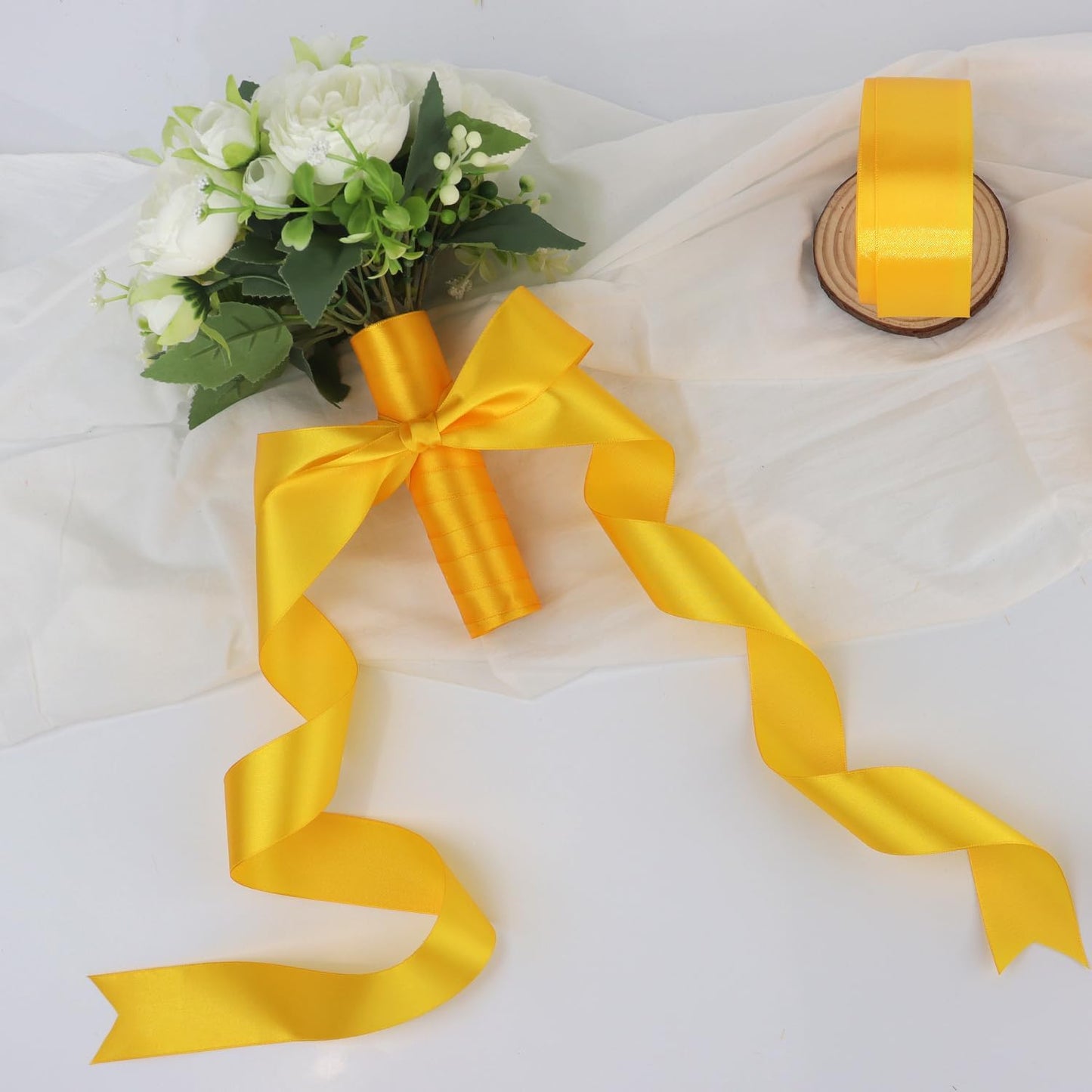Yellow Solid Satin Ribbon 1-1/2 Inch 25 Yards Solid Polyester Fabric Ribbon for Gift Wrapping Wedding Christmas Baby Shower Birthday Party Decoration Handmade Immortal Flower Craft