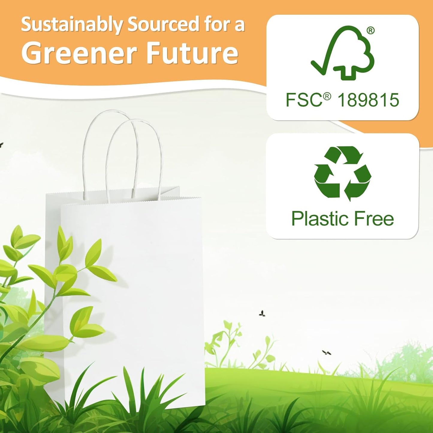 BagDream 150 Pack Small Gift Bags 5.25x3x8 Inch Kraft Paper Gift Bags with Handles Bulk Shopping Merchandise Retail Business Wholesale Birthday Party Favors Bags White Paper Sacks