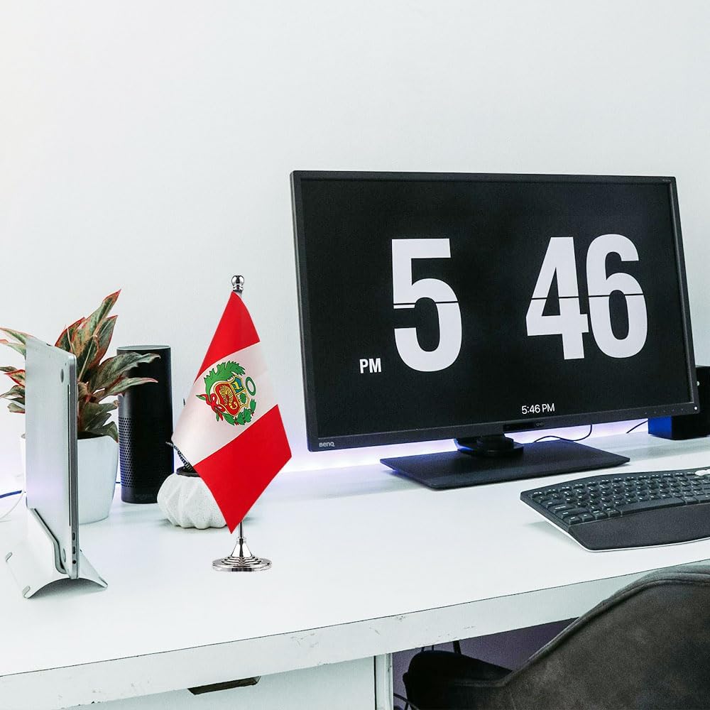 Peru Flag Peruvian Flags, Small Mini Peruvian Desk Flag, Used for Table Office Classroom Home Patriotic Events Decorations