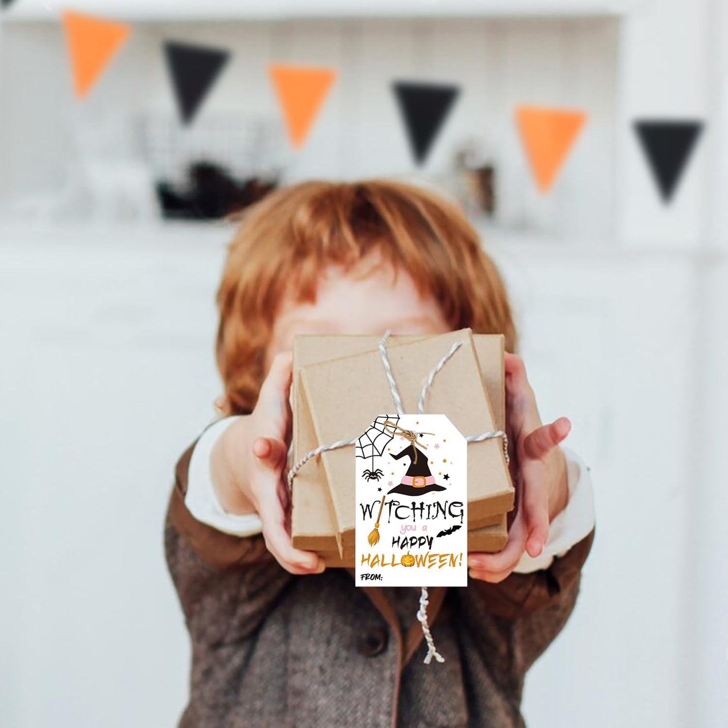 Aukolass 50pcs Happy Halloween Treat Tags,Witch Themed Gift Tags for Halloween Party Favors and Gift Wrapping Decoration(Witching)