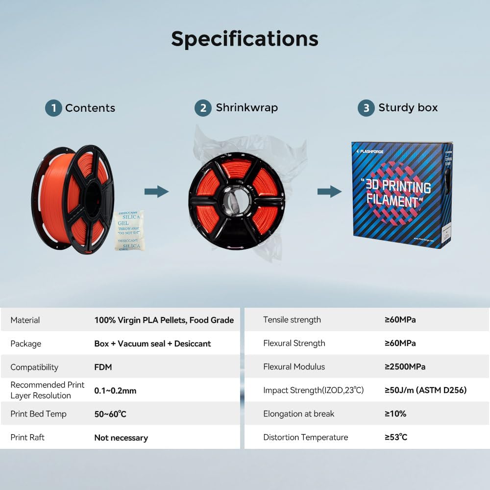 FLASHFORGE 3D Printer Filament, PLA PRO Filament 1.75mm, 1KG Spool (2.2lbs), Dimensional Accuracy +/- 0.02mm for FDM 3D Printers, Better Tenacity & No Knotting (Tangerine)