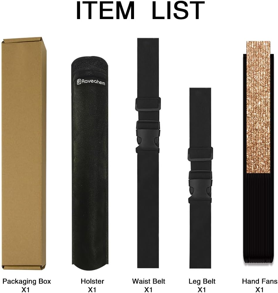 13" Large Folding Rave Fan with Holster, Clack Hand Fans Foldable for Line Dancing, Boots On The Ground Fan for Women Men Festival EDM Party Decoration, Glitter Champagne