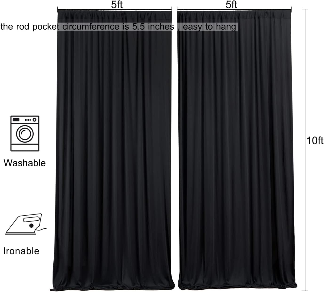 AK TRADING CO. 10 feet x 10 feet IFR Polyester Backdrop Drapes Curtains Panels with Rod Pockets - Wedding Ceremony Party Home Window Decorations - Black (Pack of 12)