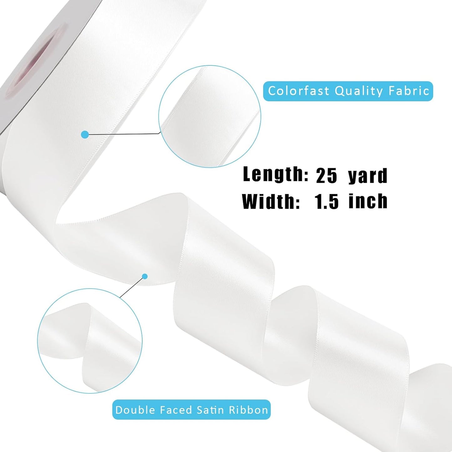 LaRibbons White Ribbon 1 1/2 Inch 25 Yards Double Faced White Silk Ribbon for Flower Bouquet Crafts Gift Wrapping Wedding Party Decoration