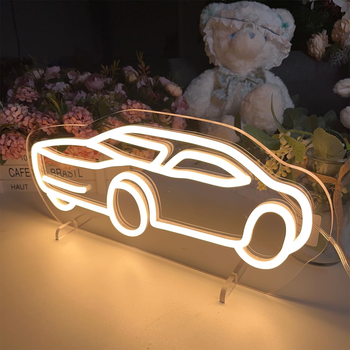 Sports Car Table Number Neon Sign Desk Lamp Night Light Wedding Letter LED Neon Sign Wedding Table Decorations Neon Light Shop Bedroom Home Room Decor Christmas Party Warm White USB 40×17.9CM