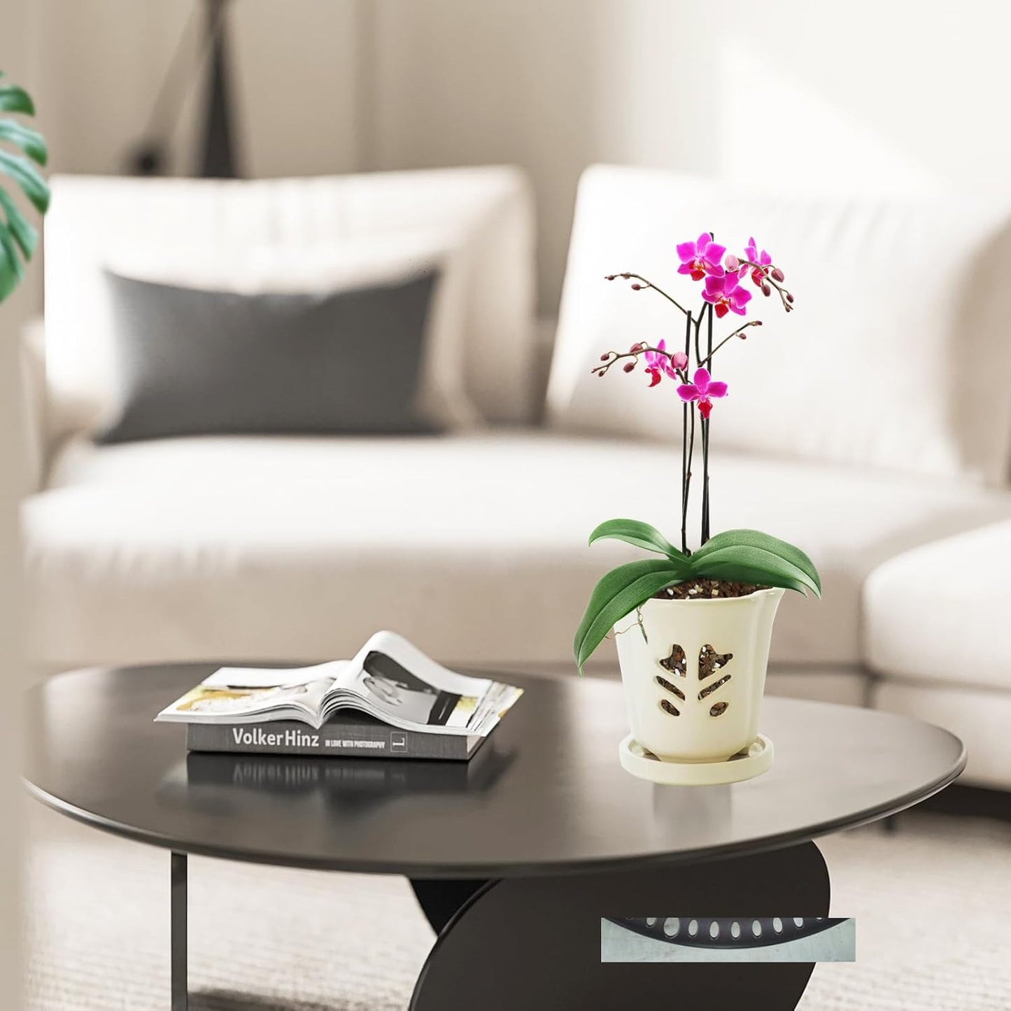 Ceramic Orchid Pot 4 Inch, Orchid Pots with Holes, Orchid Pot for Repotting, Beatiful Ice Cracked Glaze Ceramic Plant Pot, Perfect Home for Your Orchids.(White)