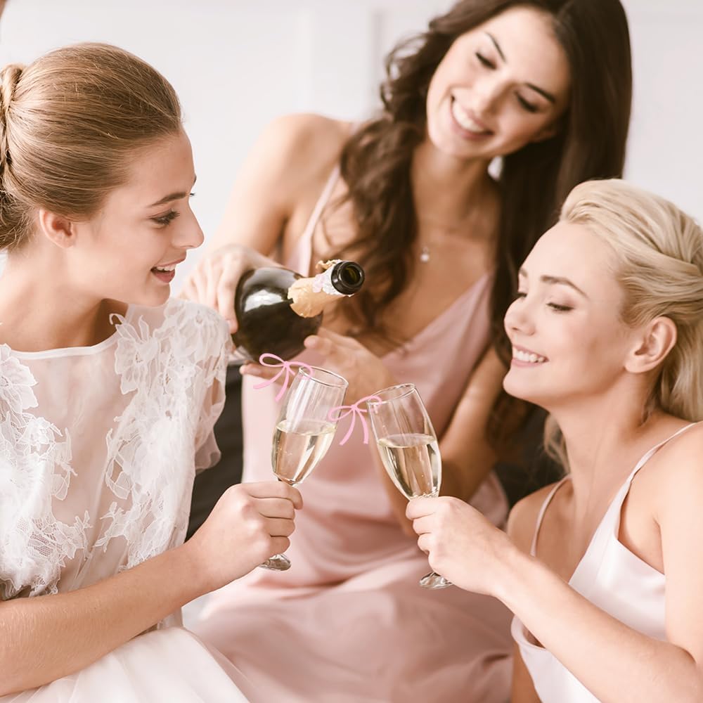 24 Pcs Pink Bow Drink Markers, Pink Bows Charms, Wine Coquette Wine Glass Tags, Drink Glasses Markers, Bar Tools Bow Acrylic Bowknot for Wedding Engagement Bachelorette Party Birthday