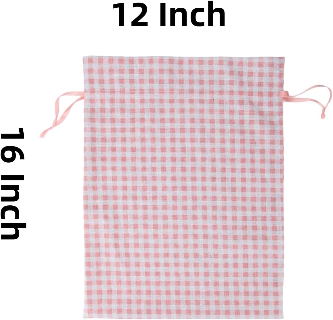Meseey 5 Pcs Large Buffalo Plaid Burlap Gift Bags with Drawstring for Easter Spring Birthday Baby Shower (12Wx16L, pink-white plaid)