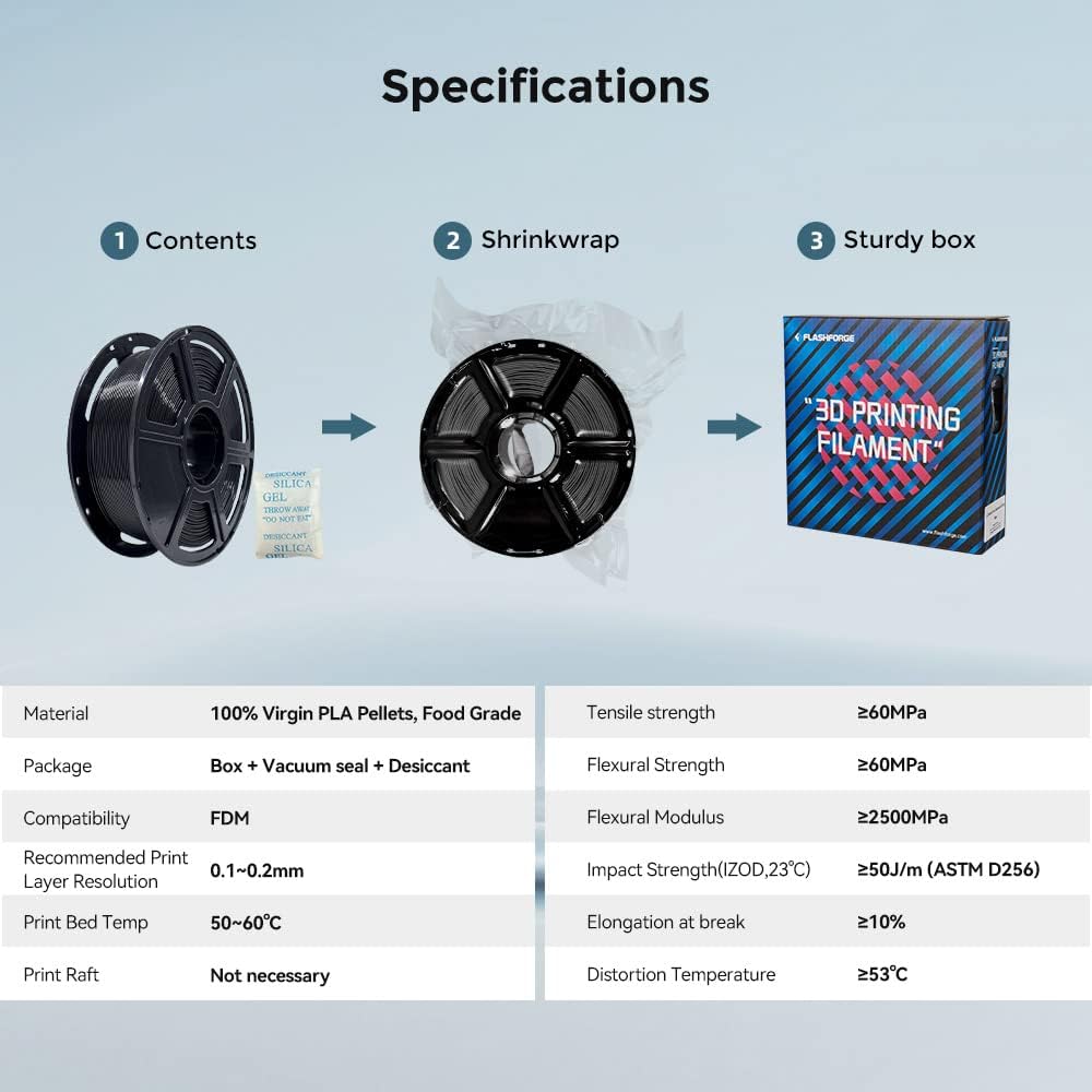 FLASHFORGE 3D Printer Filament, PLA PRO Filament 1.75mm, 1KG Spool (2.2lbs), Dimensional Accuracy +/- 0.02mm for FDM 3D Printers, Better Tenacity & No Knotting (Black)