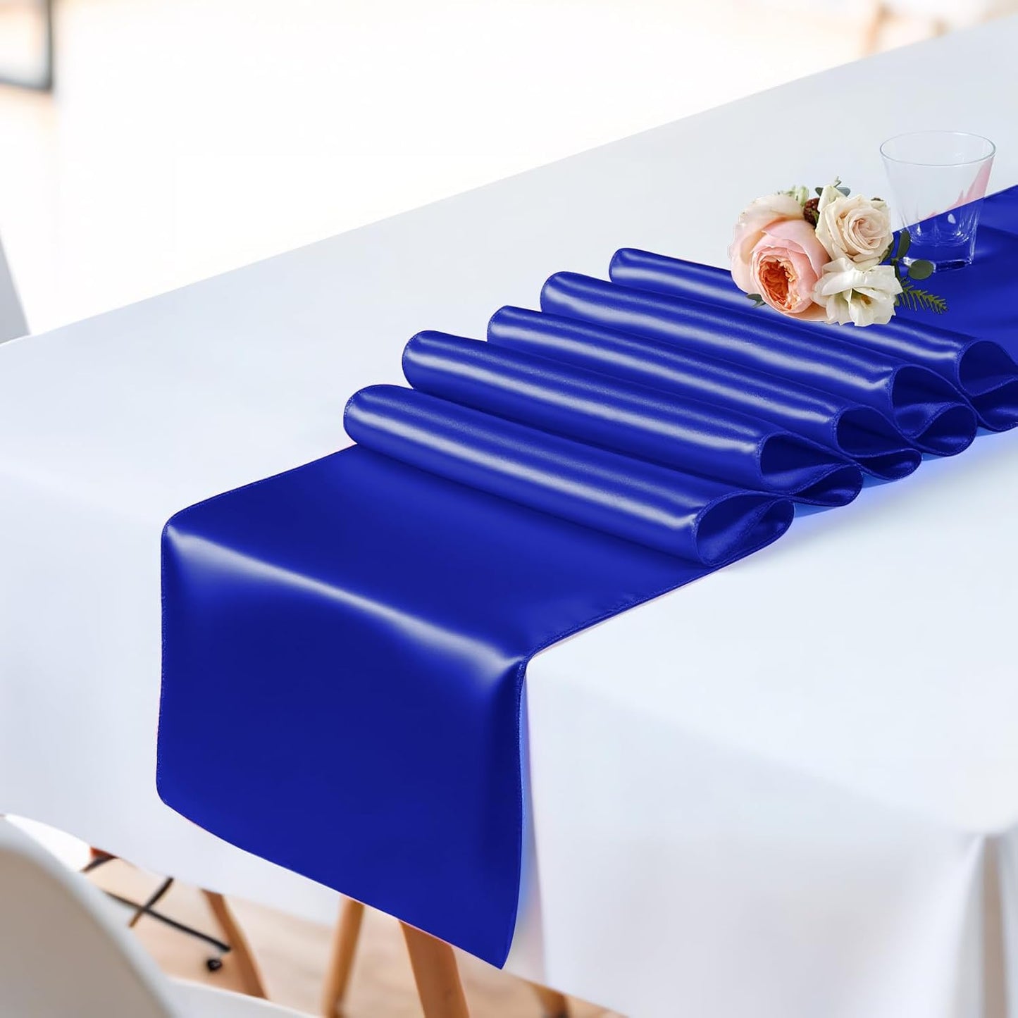 SHEJIZE 20 Pack Royal Blue Satin Table Runner 12x108 Inches Long, Bright Silky Smooth Satin Table Runner Table Decor for Wedding Banquet Christmas Prom Event Birthday Party