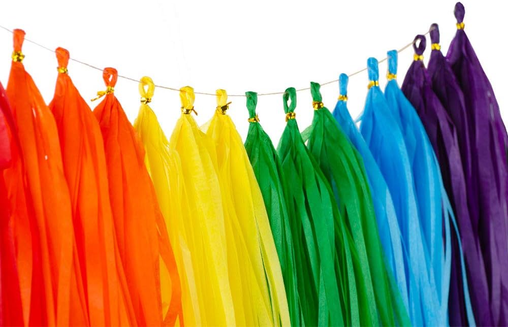 Rainbow Tissue Paper Tassels Colorful Party Tassel Garland Banner Decorations, DIY Kits,Pack of 30
