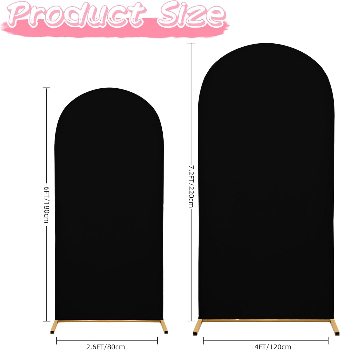 7.2FT Wedding Arch Covers Arch Backdrop Cover Arch Stand Covers Set Arch Cover Spandex Fabric Stretchy Backdrop for Wedding Birthday Party Decoration Baby Shower (Black, Cover Only)