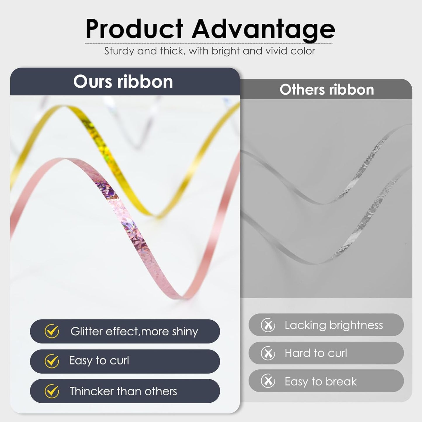 Black Curling Ribbon 500 Yard, Shiny Metallic String for Gift Wrapping, Balloon, Florist Flower - 3/16" Thin Curly Gift Ribbon