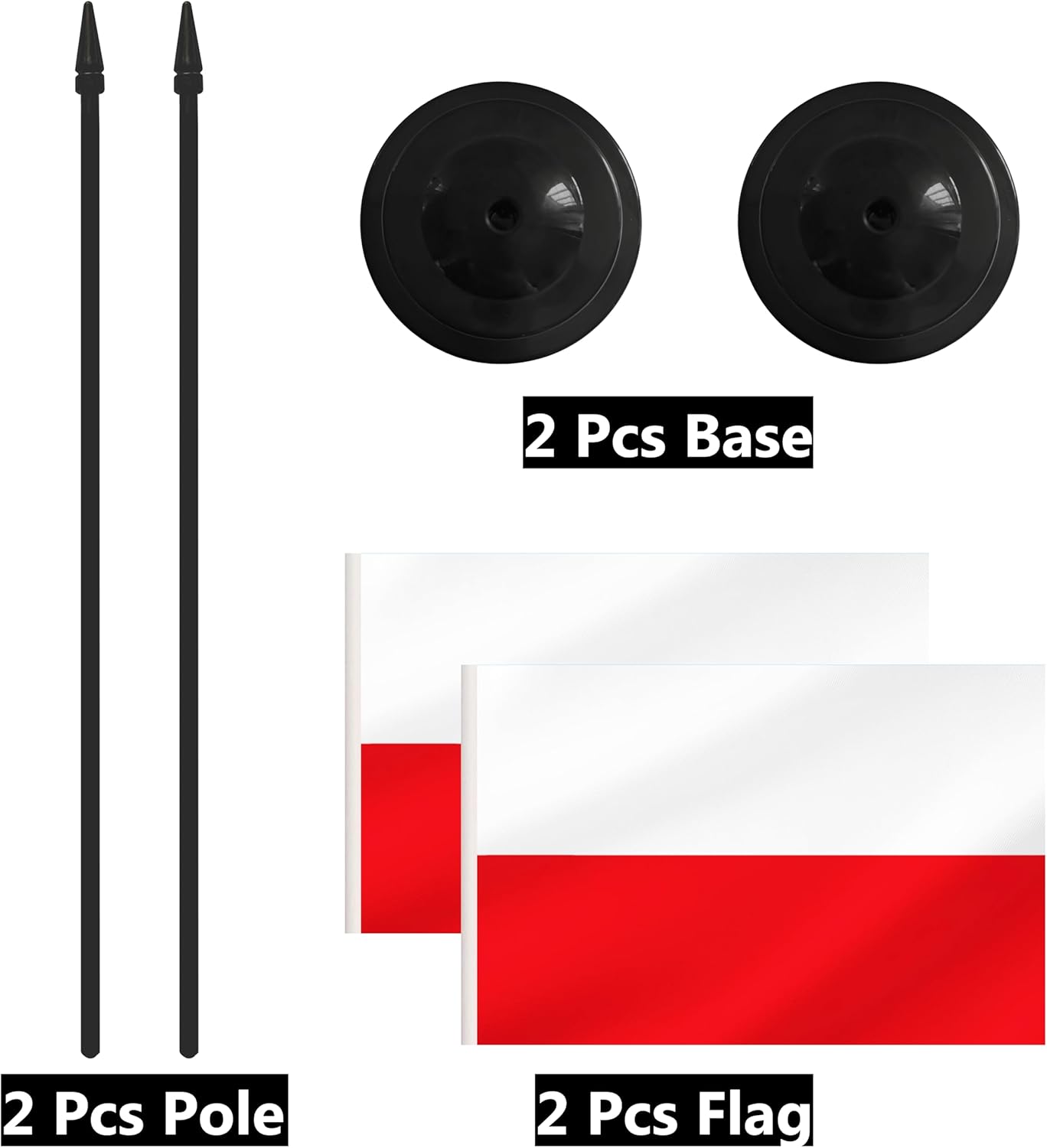 2 Pack Poland Desk Flag Set, Polish Desktop Small Miniature Table Office Flag with 12" Black Pole and Black Base, Offices, Classroom, Home, Festival Decoration (Poland)