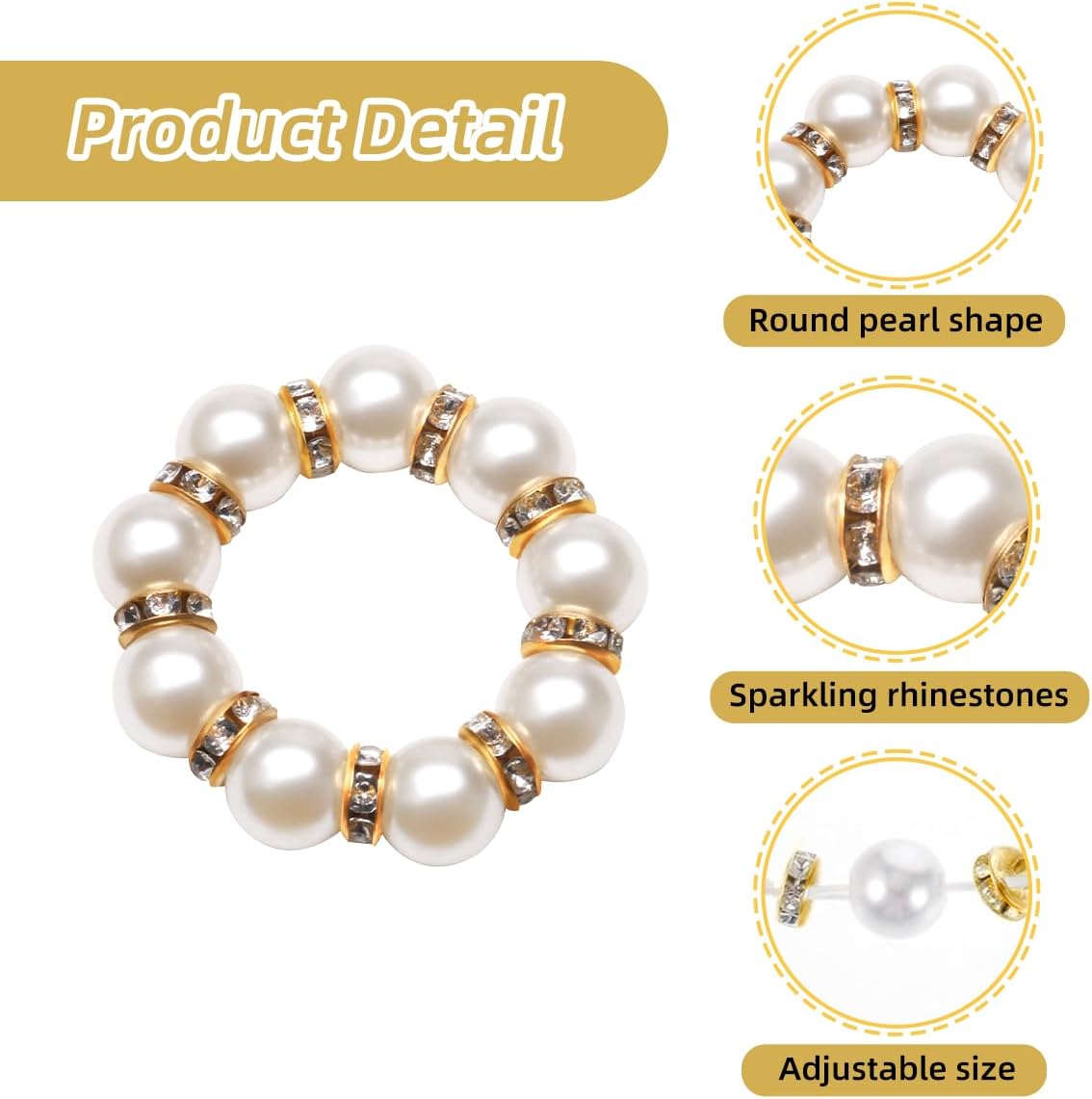 50Pcs Pearl Napkin Rings, Imitation Pearl Napkin Rings Holder, Disposable Beaded Serviette Napkin Buckles for Wedding Reception Party Banquet Dinner Table Decor (Pearl Gold, 50 Pcs)