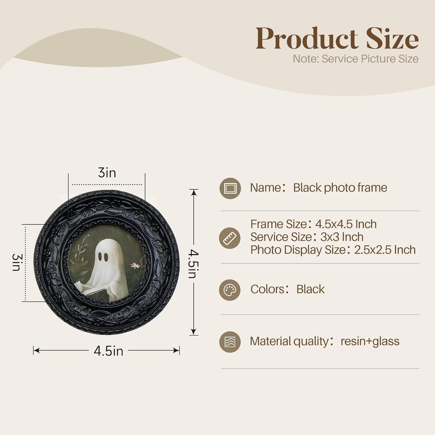 Cuspin Black Picture Frame Set of 2 Vintage Baroque Frames, Ornate Resin Photo Frame with 4x6 Picture Frame and 3x3 Round Frame, Antique Decorative Design for Tabletop Display or Wall Hanging