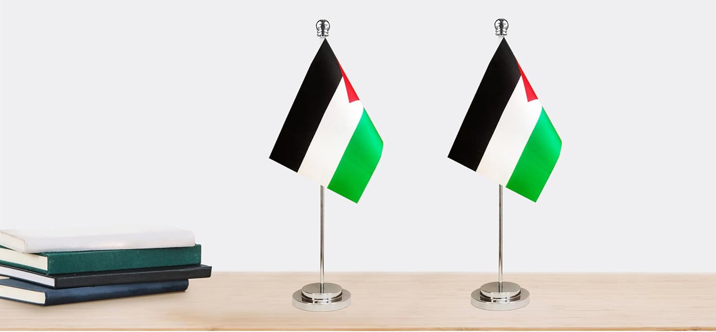 Palestine Palestinian Deluxe Desk Flag Set Small Mini Miniature Palestine Palestinian Table Desktop Flags,Festival Events Celebration,Office Decoration-2 Pack