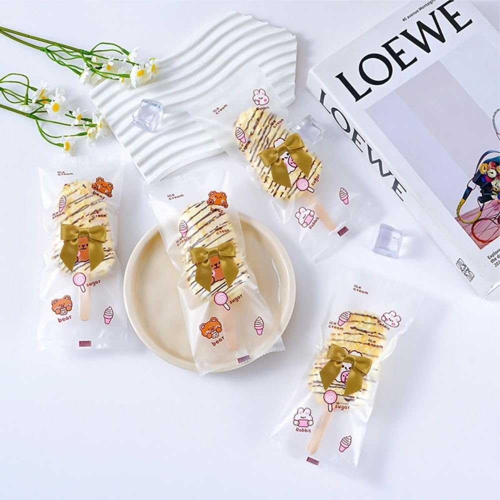 2.5" Hgzgch Gold Satin Ribbon Bow for Gift Wrapping, Premade Bows for Crafts, Cake, Party Favors, Handmade Bows with Double-Sided Tape, Self Adhesive Gift Bows for Presents, Treats, Christmas - 50pcs