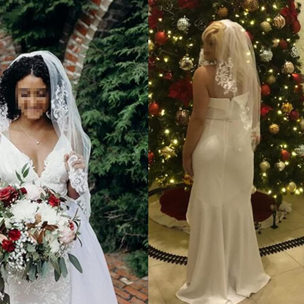 Elegent Lace Appliques Wedding Veil Crystal Beaded, Wedding Bridal Veil with Comb