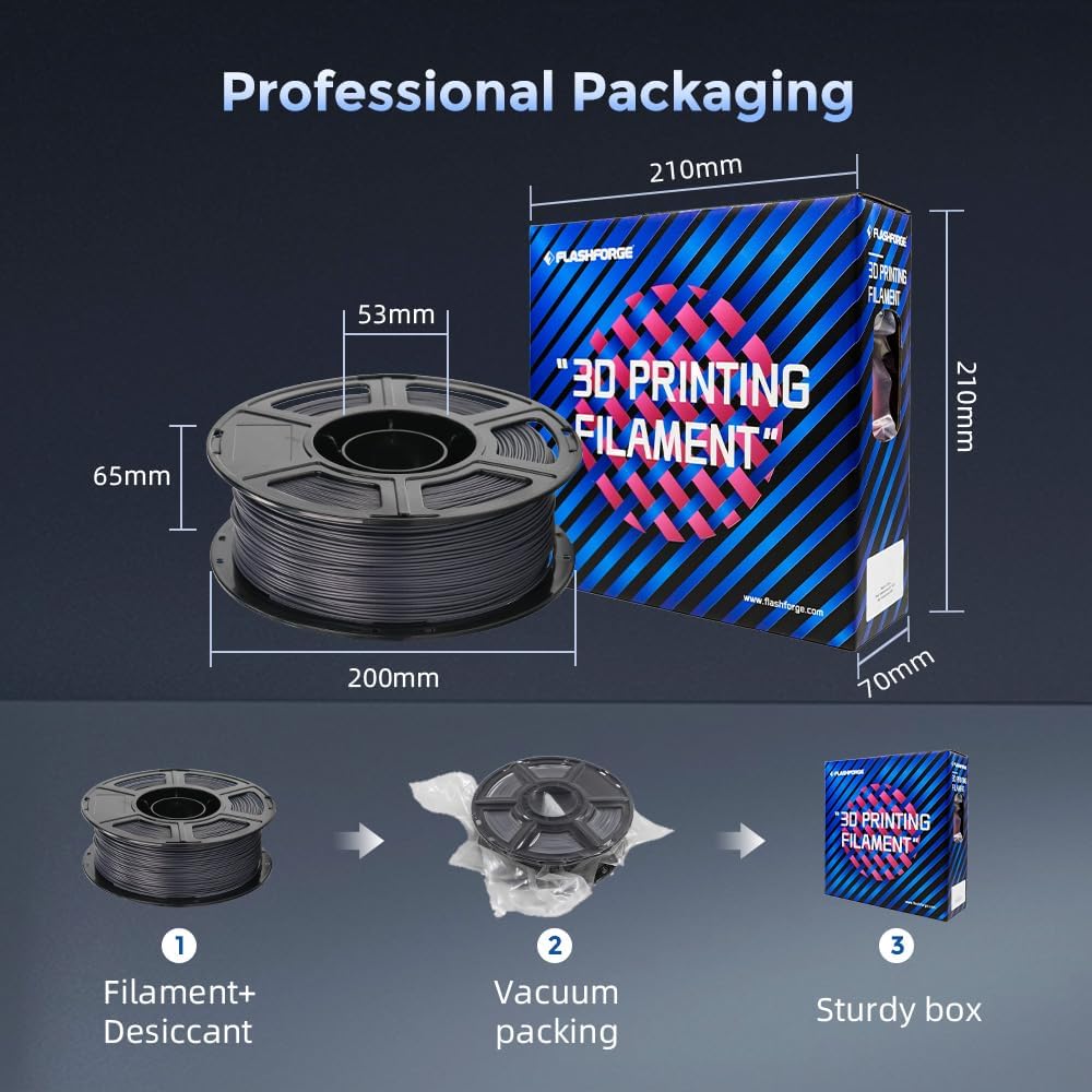 FLASHFORGE Carbon Fiber PETG Filament 1.75mm, Carbon Fiber PETG 3D Printer Filament, 1KG Spool Dimensional Accuracy +/- 0.02mm, Lightweight & Heat-Resistant & Moisture Free (Volcanic Rock Gray)