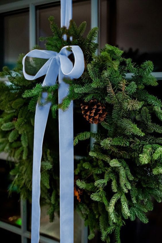 Light Blue Velvet Ribbon 1.5'' 25 Yards for Christmas Tree, Gift Wrapping, Flower Bouquet, Wreath Decorations, Bow Making