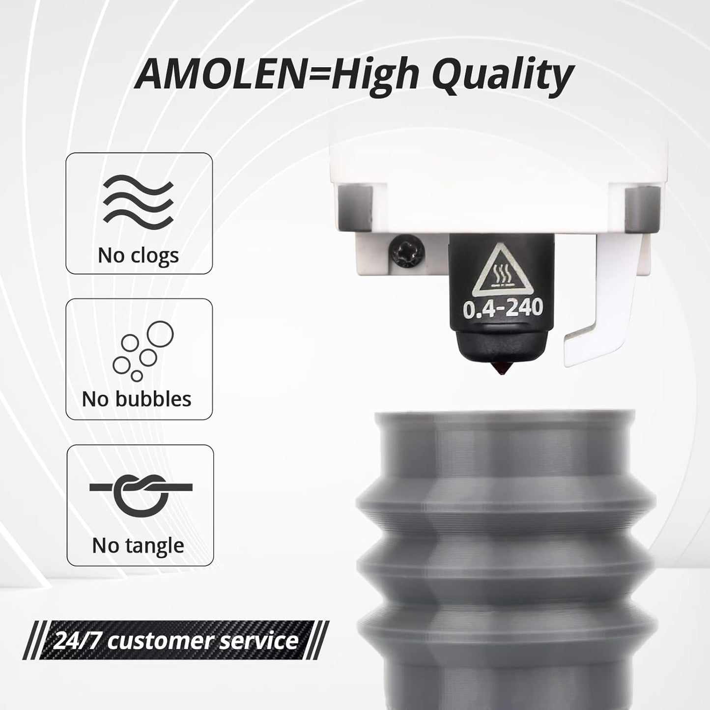 AMOLEN TPU 3D Printer Filament 1.75mm, Flexible Soft TPU 3D Printing Filament Supports High Speed, 1kg Spool(2.2lbs), Grey