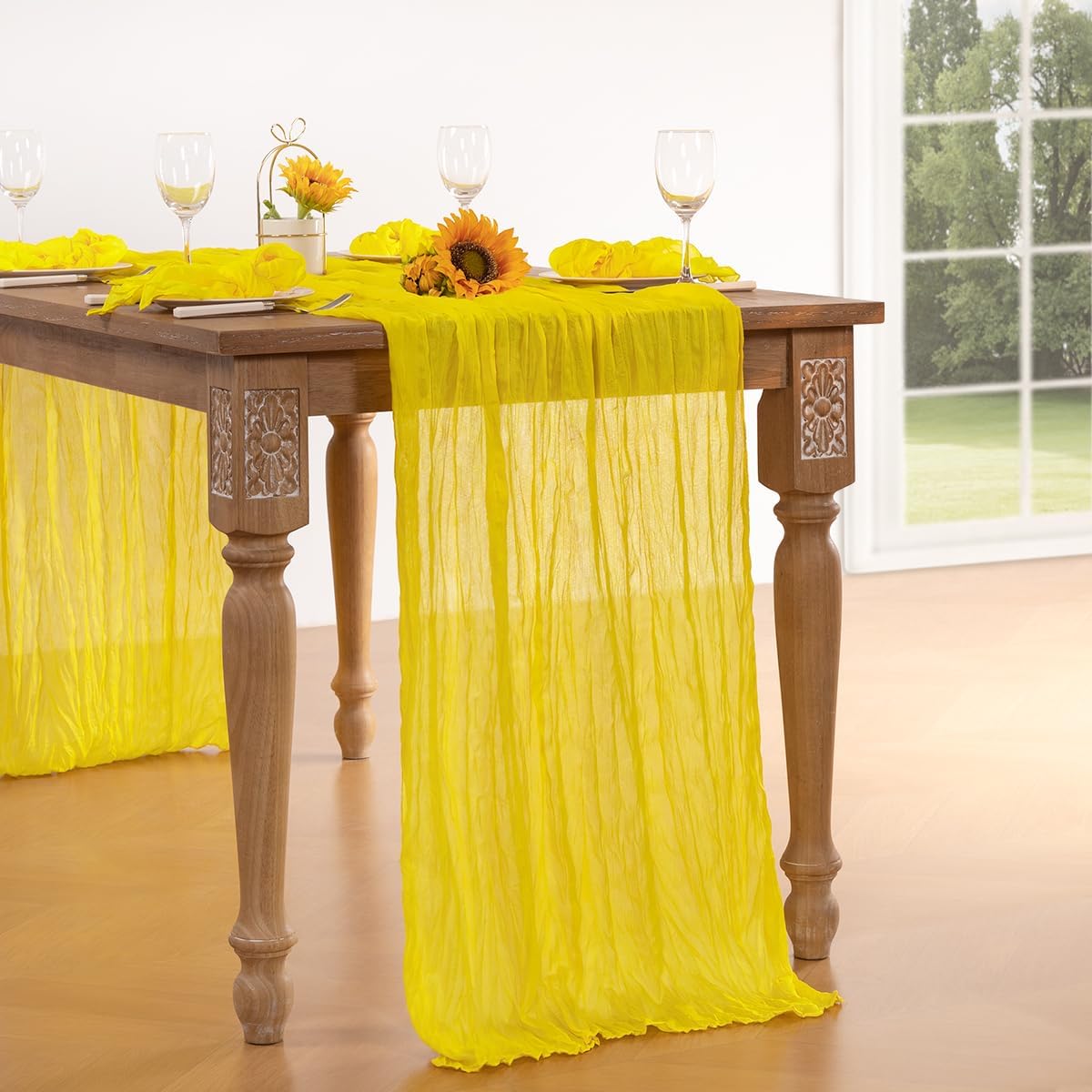 Lemon Yellow Cheesecloth Table Runner 10 Pack Fall Table Runners Boho Gauze 120 Inches Yellow Cheese Cloth Fall Table Decorations for Thanksgiving Wedding Bridal Baby Shower Parties Decor
